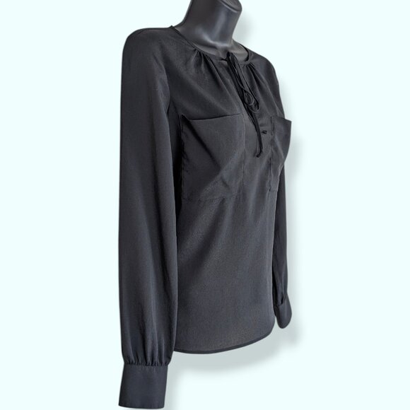 BCBGMaxAzria Black Joss Front Tie Blouse - Picture 2 of 8